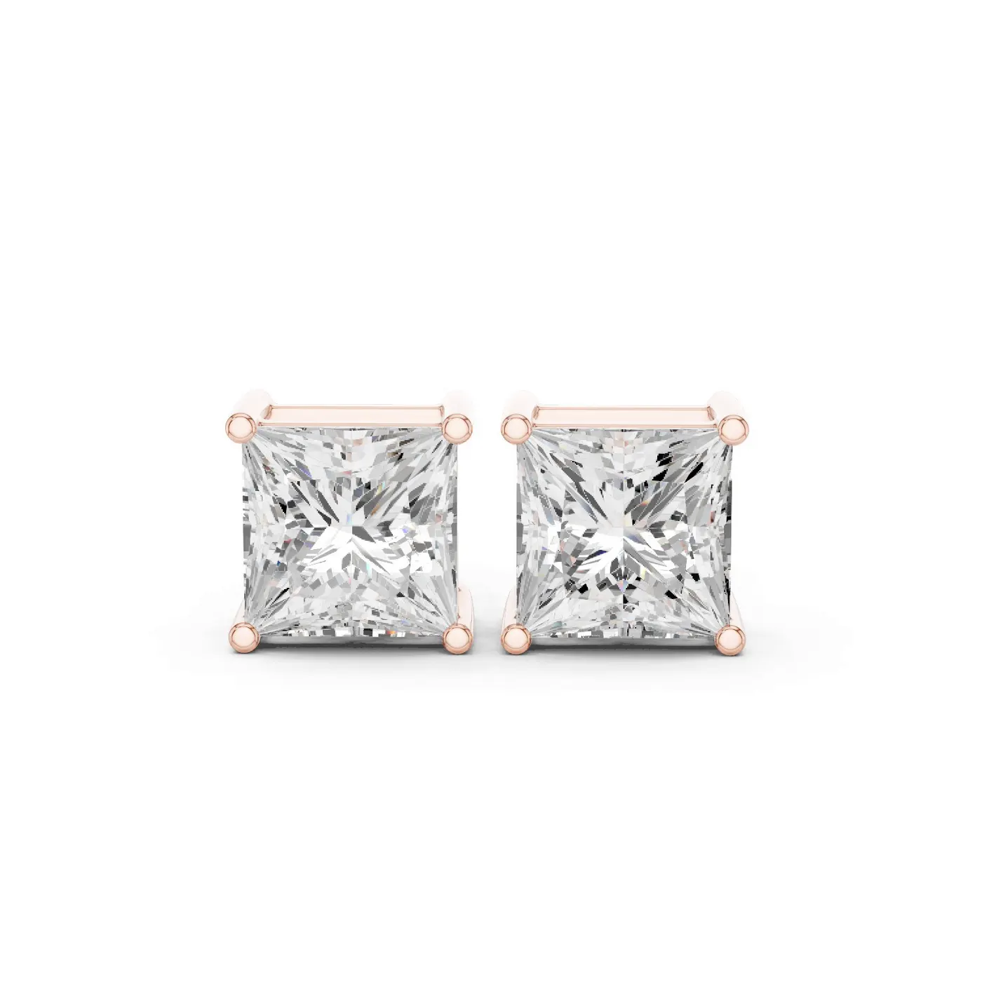 Boucles d'oreilles Puces Camélia 2,75 ct en or rose 18 carats, diamant princesse, vue 1