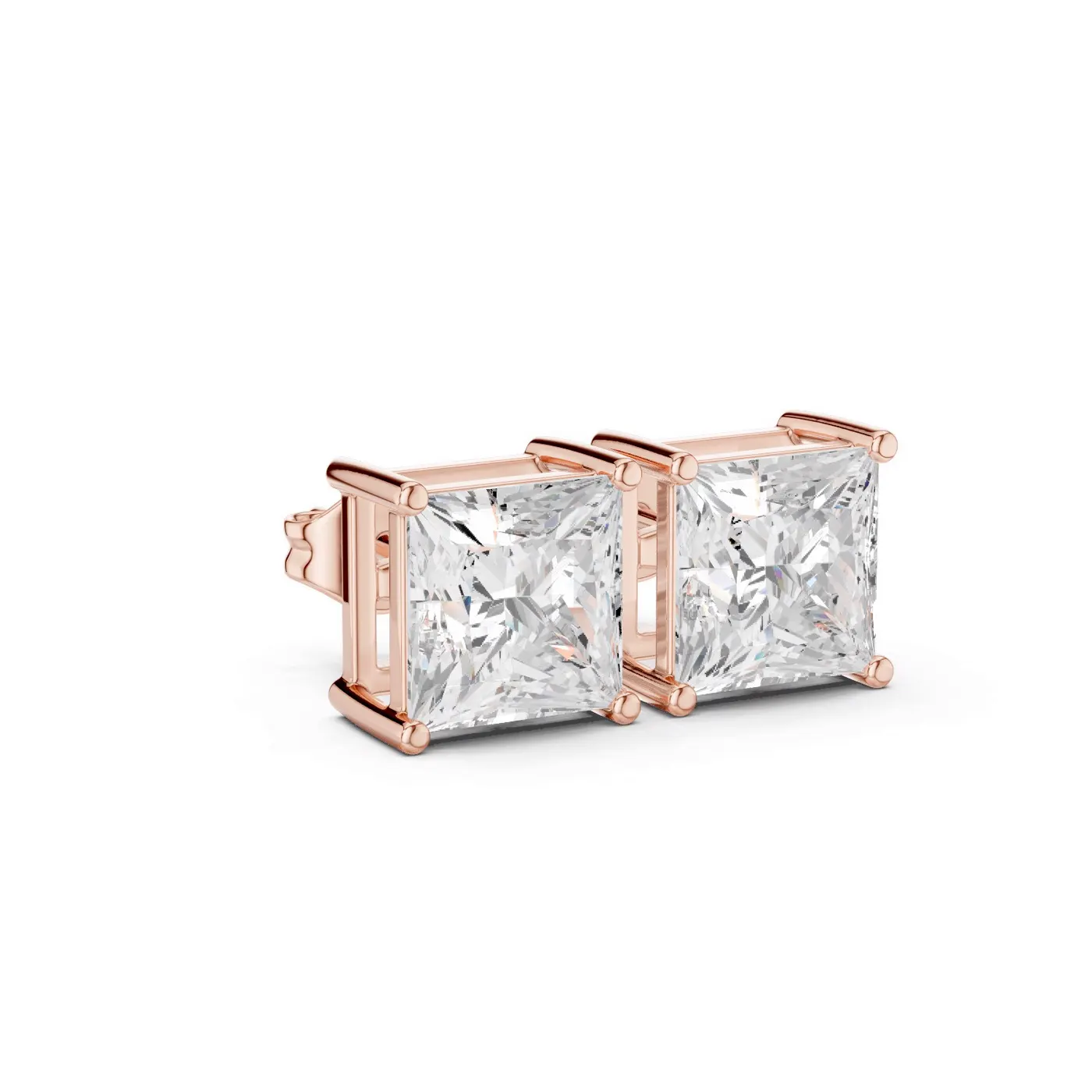 Boucles d'oreilles Puces Camélia 3,00 ct en or rose 18 carats, diamant princesse, vue 3