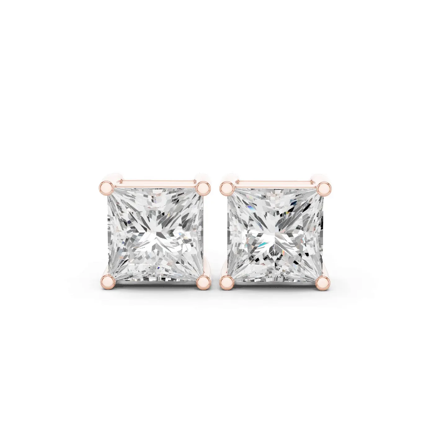 Boucles d'oreilles Puces Camélia 3,25 ct en or rose 18 carats, diamant princesse, vue 1