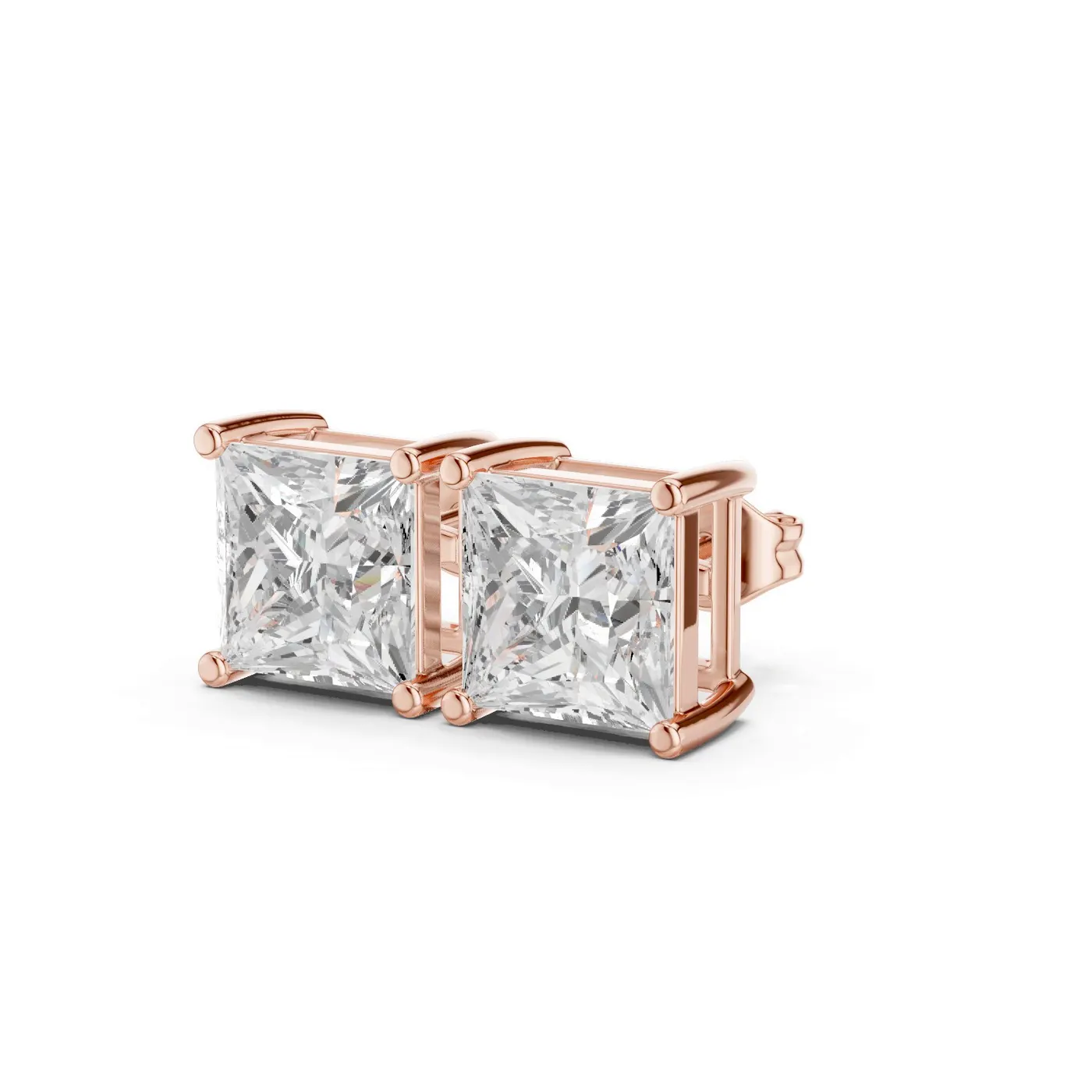 Boucles d'oreilles Puces Camélia 3,50 ct en or rose 18 carats, diamant princesse, vue 2