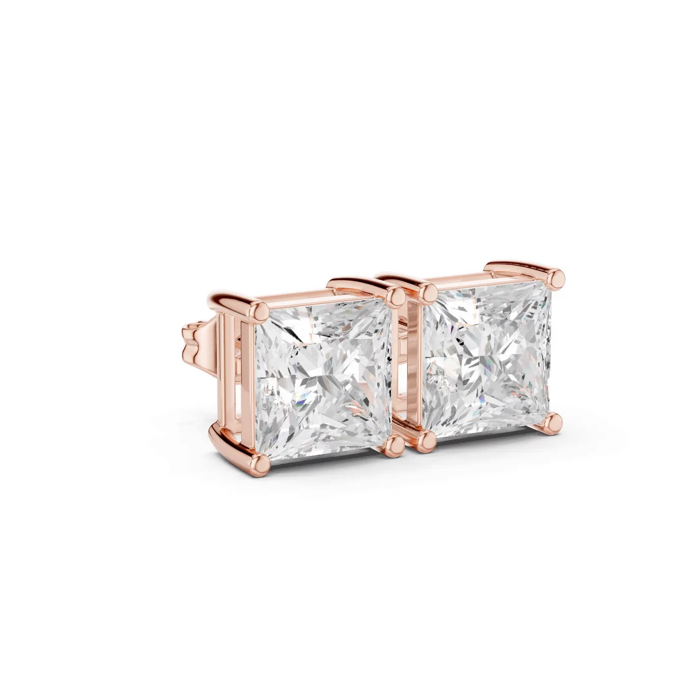 Boucles d'oreilles Puces Camélia 3,50 ct en or rose 18 carats, diamant princesse, vue 3