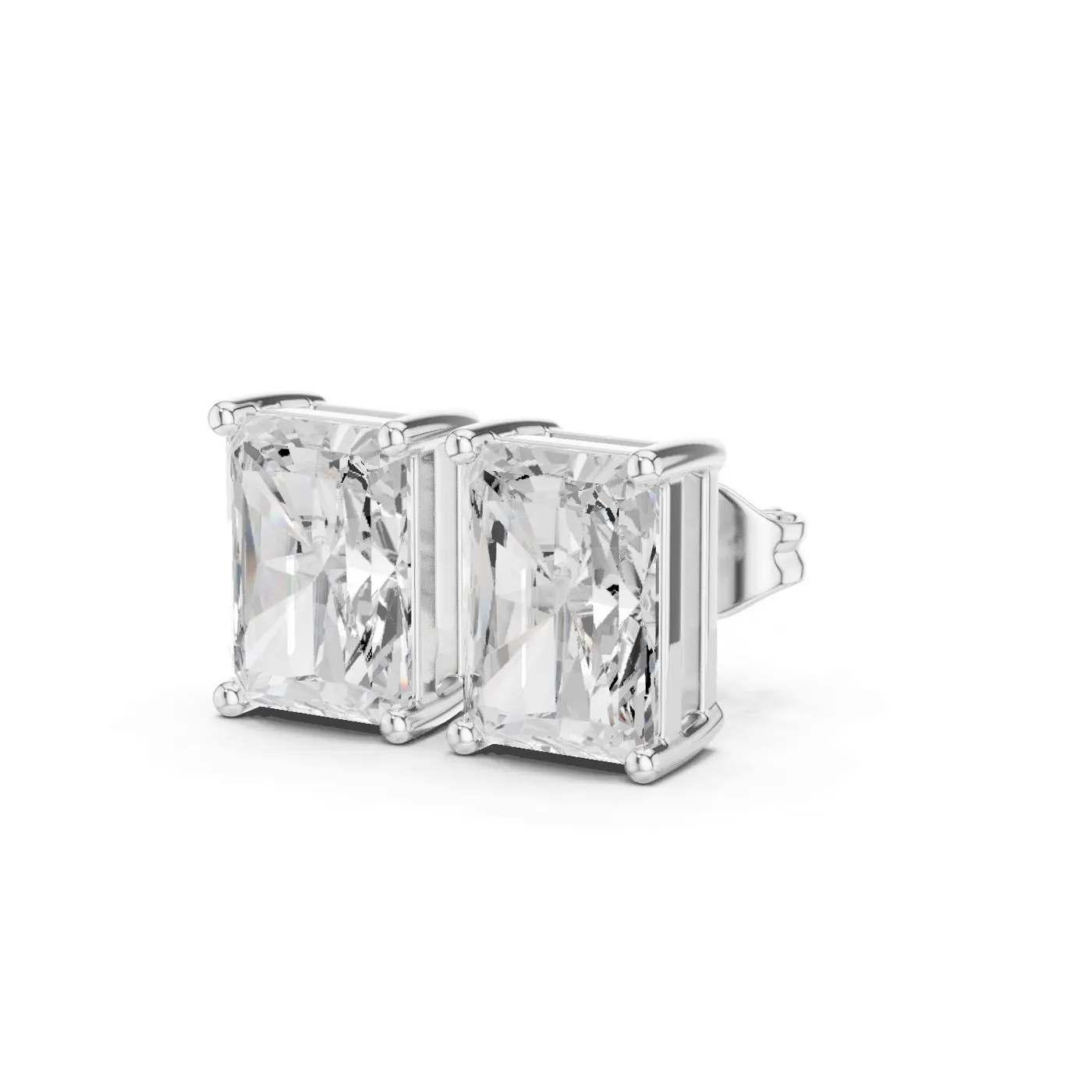 Boucles d'oreilles Puces Tournesol 1,00 ct en or blanc 18 carats, diamant radiant, vue 2
