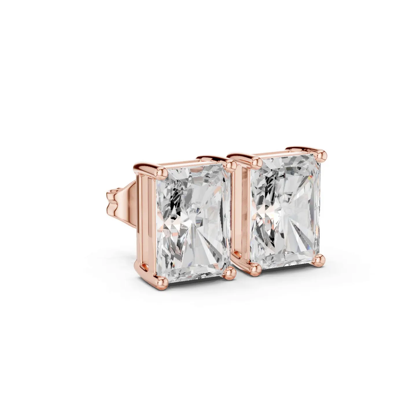 Boucles d'oreilles Puces Tournesol 1,00 ct en or rose 18 carats, diamant radiant, vue 3