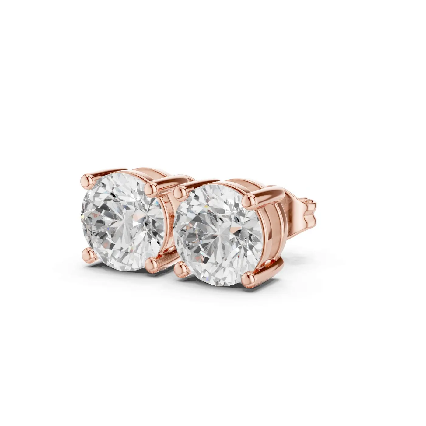 Boucles d'oreilles Puces Marguerite 0,75 ct en or rose 18 carats, diamant rond, vue 2