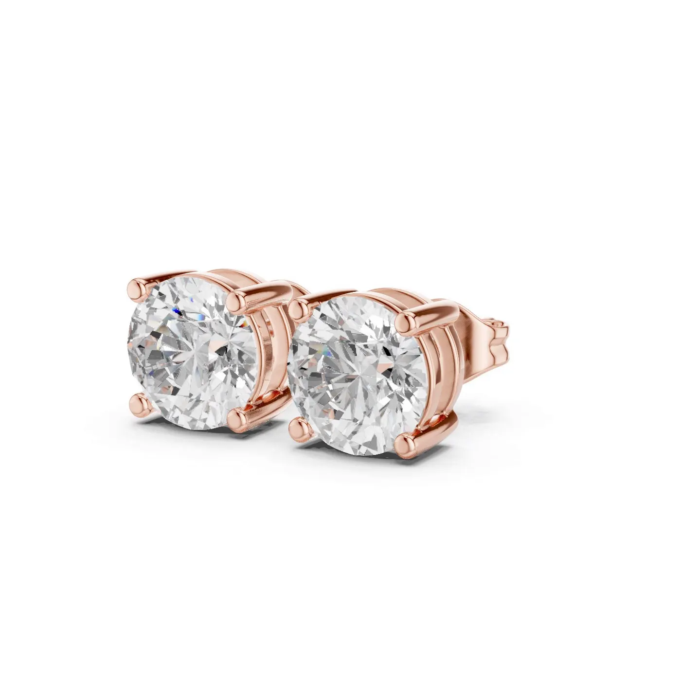 Boucles d'oreilles Puces Marguerite 1,25 ct en or rose 18 carats, diamant rond, vue 2