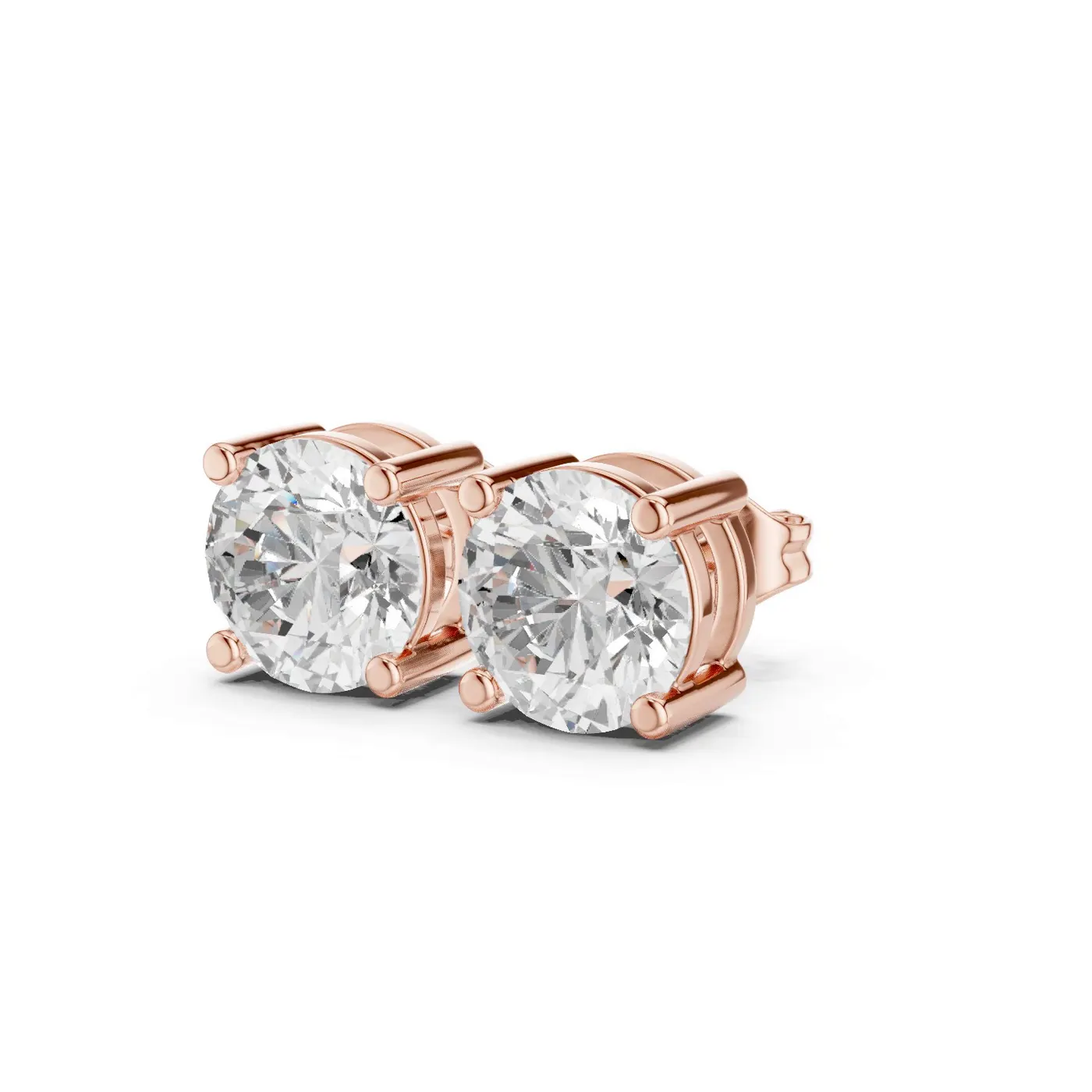 Boucles d'oreilles Puces Marguerite 1,75 ct en or rose 18 carats, diamant rond, vue 2