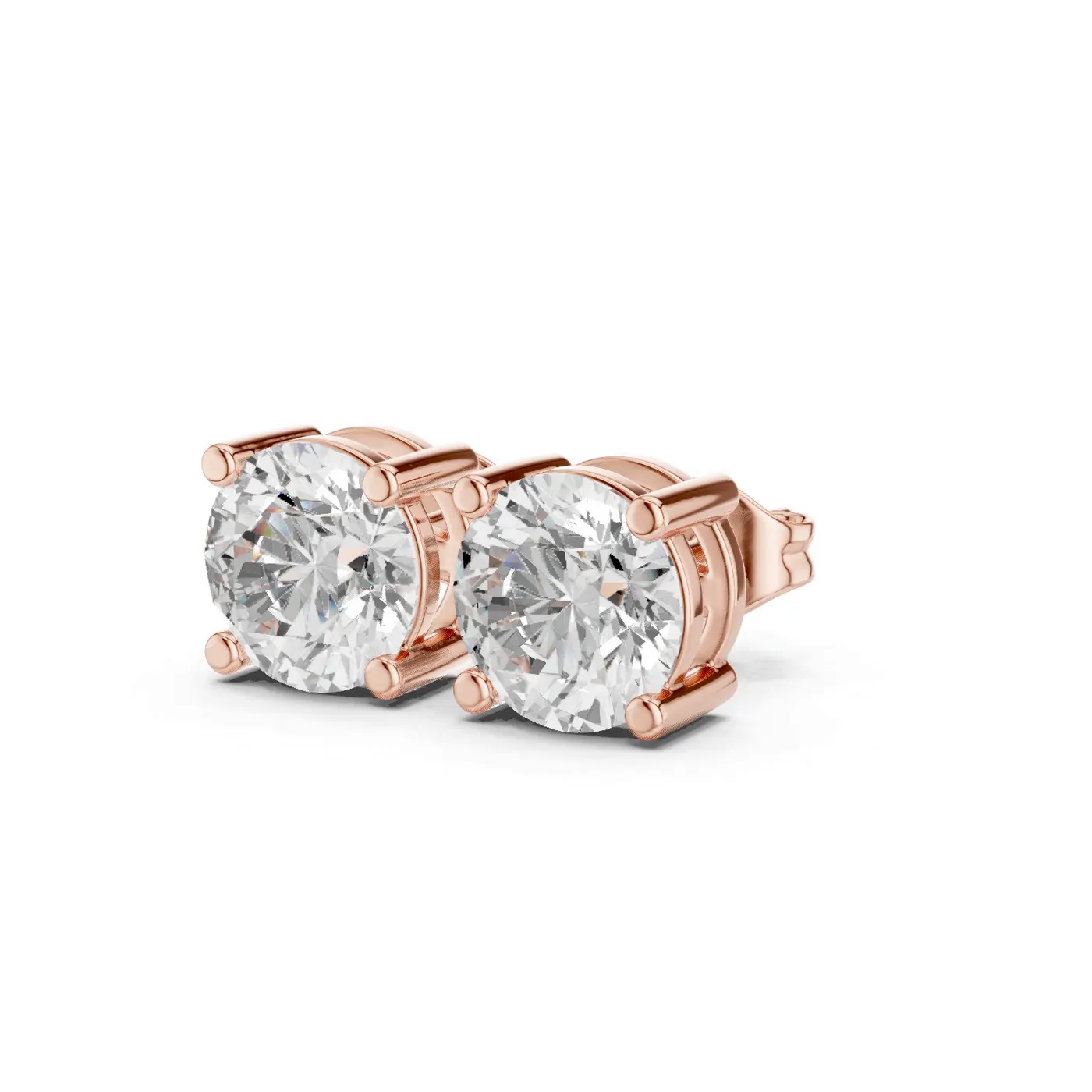 Boucles d'oreilles Puces Marguerite 2,00 ct en or rose 18 carats, diamant rond, vue 2