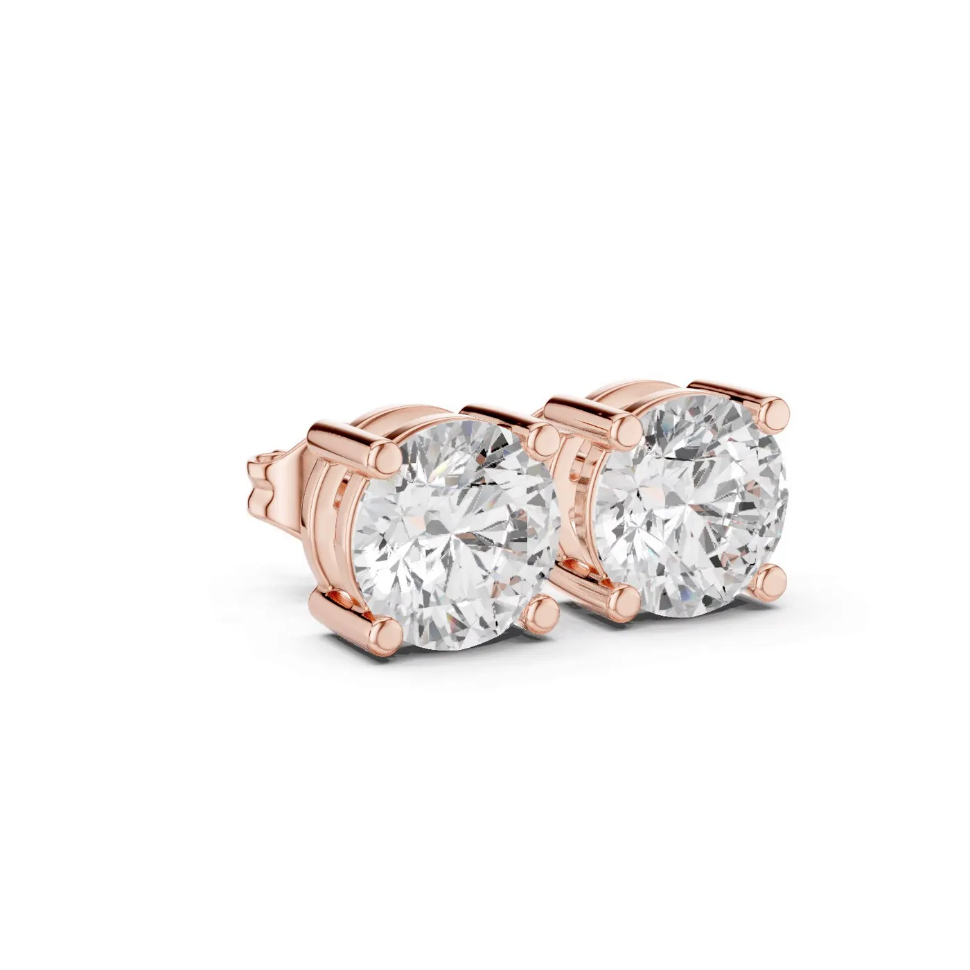 Boucles d'oreilles Puces Marguerite 2,00 ct en or rose 18 carats, diamant rond, vue 3