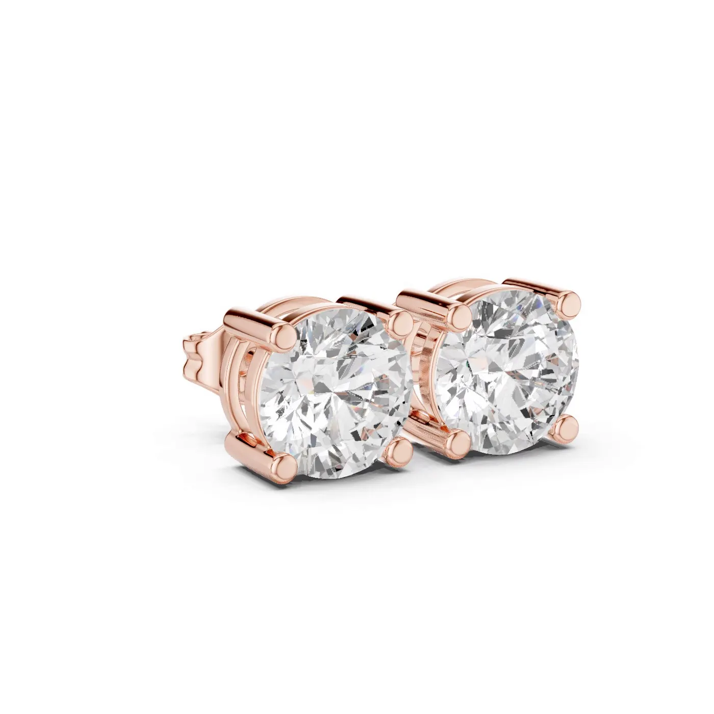 Boucles d'oreilles Puces Marguerite 2,25 ct en or rose 18 carats, diamant rond, vue 3
