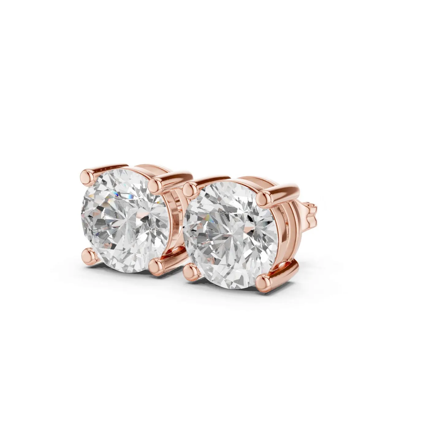 Boucles d'oreilles Puces Marguerite 2,50 ct en or rose 18 carats, diamant rond, vue 2